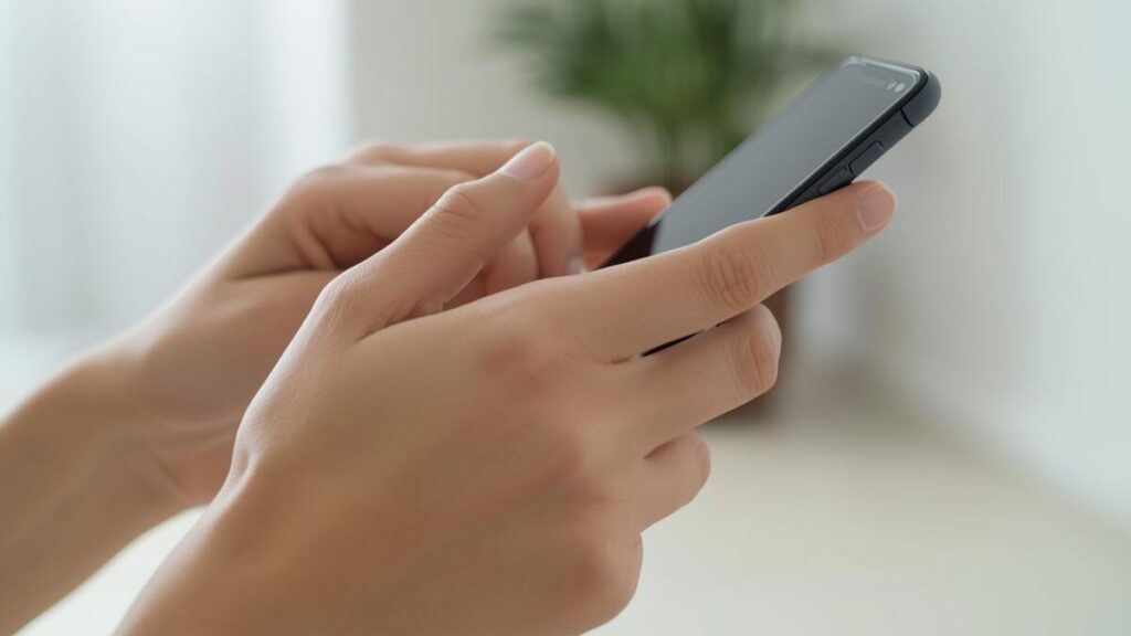 スマホを丁寧に操作する手元。マッチングアプリで2回目に会う基準に沿って、誠実に関係を締めくくるお断りのメッセージを作成。