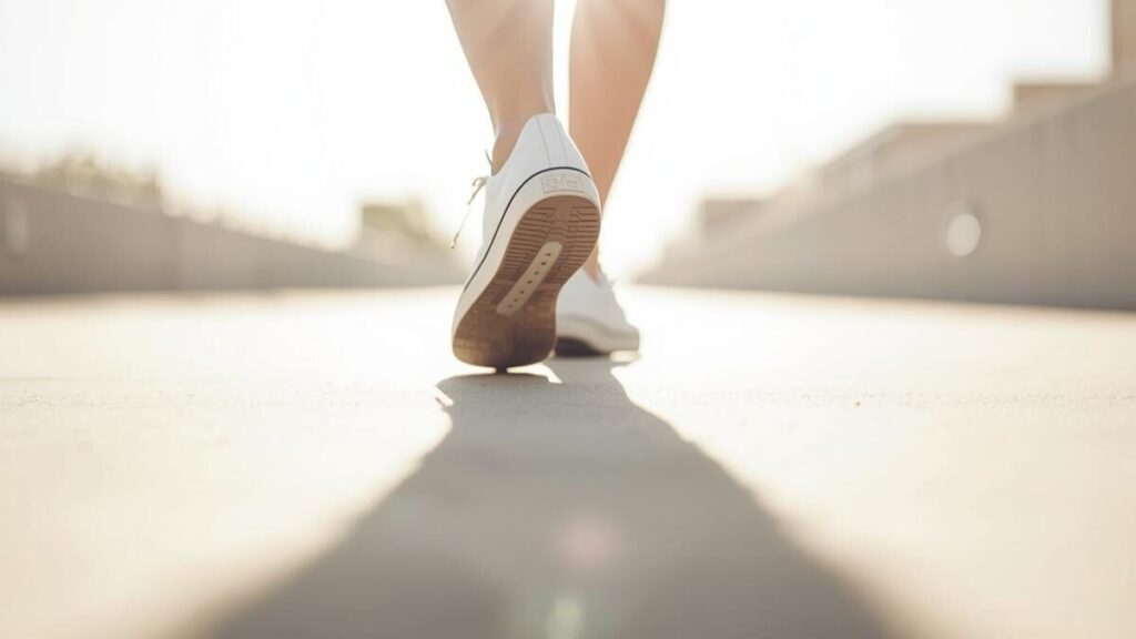 明るい道を歩む足元。自分の直感を信じ、マッチングアプリで2回目に会う基準をもとに次の一歩を踏み出す前向きな決断。